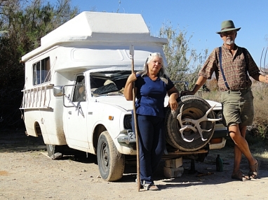 Ruth Davis, shown here with Gary, is another electrosenstive who has been healed by the land and is part of the Land Steward Program. This Toyota Chinook is her home on wheels. Read Ruth's story here: http://www.onaravenswing.com